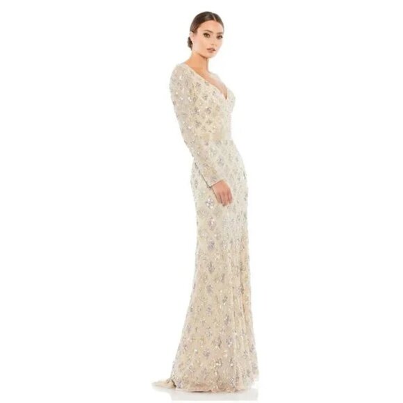 MAC DUGGAL Long Sleeve Sequin Gown in Nude Size US 12 - Picture 13 of 15